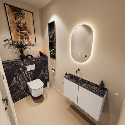 MONDIAZ TURE-DLUX 80cm toiletmeubel Linen. EDEN wastafel Lava positie links. Zonder kraangat.