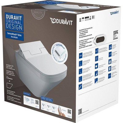 Duravit DuraStyle wandclosetpack diepspoel spoelrandloos met verdekte bevestiging 37x62cm incl. douchewc closetzitting Slim Sensowash wit