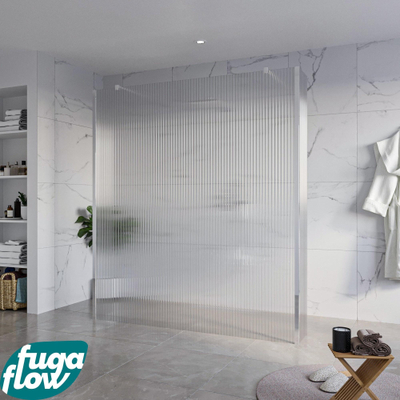 FugaFlow Eccelente Vetro Vrijstaande inloopdouche badkamer - 180x200cm - Helder geribbeld - antikalk - 8mm veiligheidsglas - 2 zijwanden 30cm - met wandarmen en hoekprofielen - Chroom -