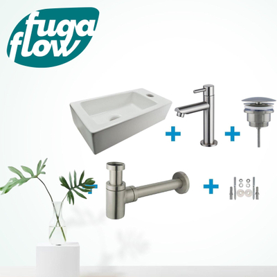 FugaFlow Eccelente Sobrado Badkamer Fonteinset - rechts - 1 kraangat - fonteinkraan geborsteld RVS - wit