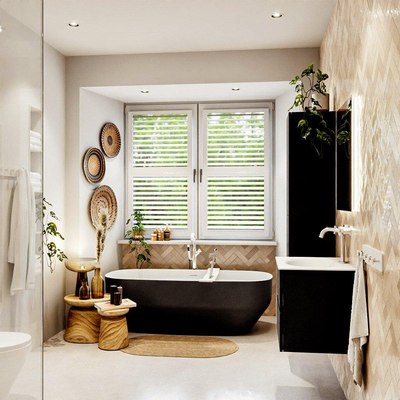 MONDIAZ VICA 60cm badmeubel onderkast Urban 2 lades. Wastafel MOON midden 1 kraangat, kleur Talc.