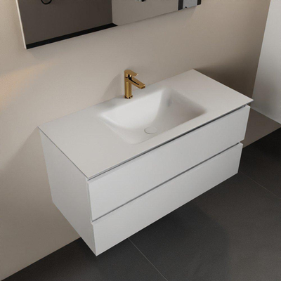 Mondiaz Aivy badmeubelset - 100x45x50cm - 1 kraangat - 1 wasbak talc Solid surface - Midden - 2 lades - Zonder spiegel - MDF Talc