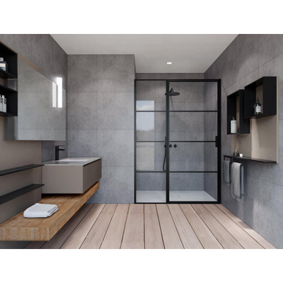 FugaFlow Efficiente Vetro Douchedeur - 160x200cm - vast paneel - frame lines buitenzijde - anti kalk - mat zwart