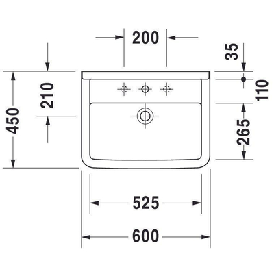 Duravit Philippe Starck 3 wastafel 60x45cm Wondergliss wit