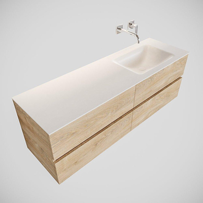 MONDIAZ VICA Badkamermeubelset - 150cm - 4 lades - wasbak Cloud rechts - 0 kraangaten - solid surface washed oak