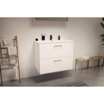 Nemo Go badkamermeubelset - 80x65x45.5cm - 2 lades - met grepen - 1 wasbak wit glans - 1 kraangat - met spiegelkast - MDF standard white