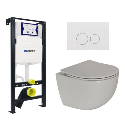 Plieger Zano Toiletset - UP320 inbouwreservoir - wandcloset - compact - slim zitting - softclose - witte bedieningsplaat - ronde knoppen - wit