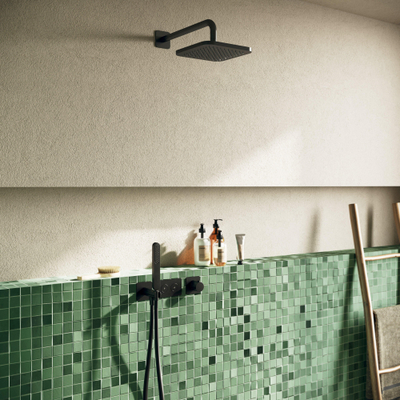 Hotbath Gmetal IBS41 Complete doucheset inbouw - thermostatisch - 2 pushbuttons - 35cm wandarm - 22cm vierkante hoofddouche - staafhanddouche - zwart mat