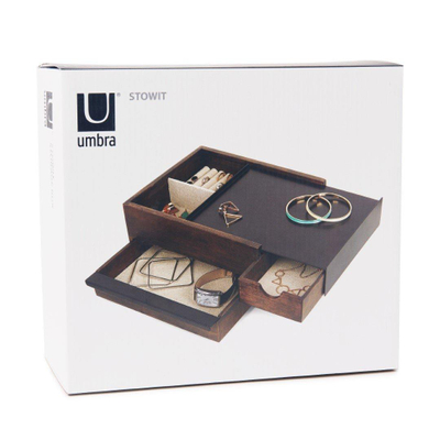 Umbra Stowit opbergbox 26x22x12cm Rubberhout Zwart/walnoot