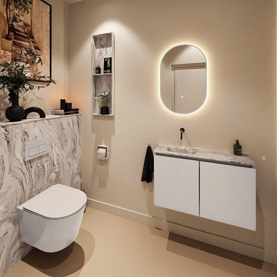 MONDIAZ TURE-DLUX 80cm toiletmeubel Linen. EDEN wastafel Glace positie links. Zonder kraangat.