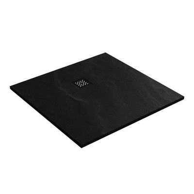 BRAUER Relievo Crag Douchebak 100x100cm antislip antibacterieel mineraalmarmer mat zwart