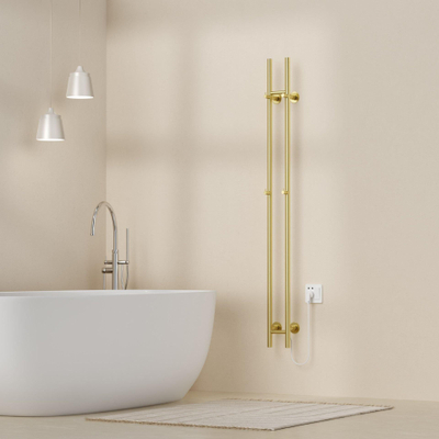 Belrad Rod staafhanddoekdroger - 150x16,8x12,7 cm - elektrisch - dubbel - 120w - 2,5cm - geborsteld goud