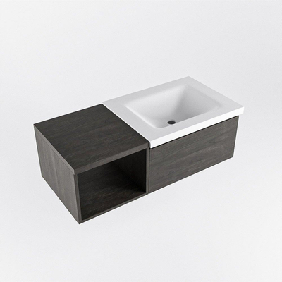 Mondiaz BUKLA 100cm badmeubel met open module 40 kleur Dark Brown met 1 lade. Wastafel CLOUD rechts 1 kraangat kleur Talc.