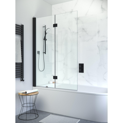 Crosswater Design New badwand 2 delig 106x150cm met scharnieren zwart mat helder glas