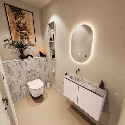 MONDIAZ TURE-DLUX 80cm toiletmeubel Rosee. EDEN wastafel Glace positie links. Zonder kraangat.