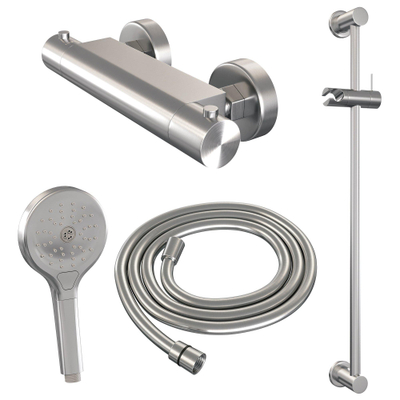 Brauer Brushed Edition Douchekraan opbouw - glijstang - 1 functie - 2 gladde knoppen - handdouche rond 3 standen - PVD - geborsteld - RVS