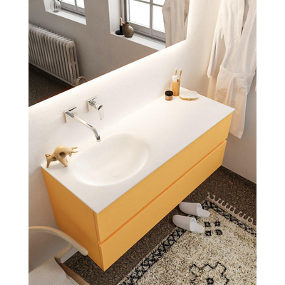 MONDIAZ VICA Badkamermeubelset - 120cm - 2 lades - wasbak Moon links - 0 kraangaten - solid surface ocher