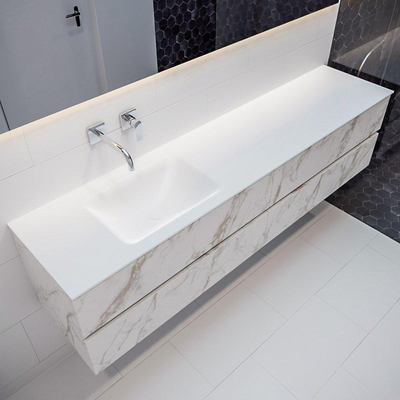 MONDIAZ VICA Badkamermeubelset - 200cm - 4 lades - wasbak Cloud links - 0 kraangaten - solid surface carrara marmer