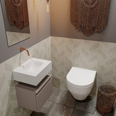 MONDIAZ ANDOR Toiletmeubel - 40x30x30cm - 0 kraangaten - 1 lades - smoke mat - wasbak midden - Solid surface - Wit