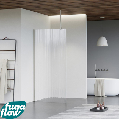 FugaFlow Eccelente Vetro inloopdouche badkamer - 140x200cm - ribbelglas - plafondarm - geborsteld RVS