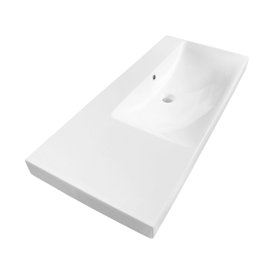 Saniclass Wave Meubelwastafel - 100x46x7.5cm - overloop - 1 wasbak rechts - zonder kraangaten - keramiek - wit