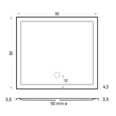 Xenz Mariana douchebak 90x80x4cm rechthoek Acryl Ebony