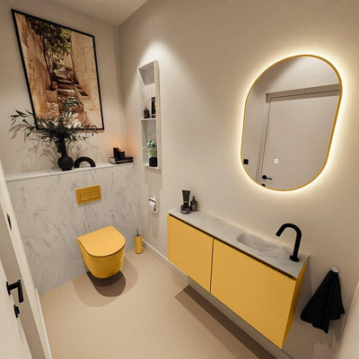 MONDIAZ TURE-DLUX 100cm toiletmeubel Ocher. EDEN wastafel Opalo positie rechts. Met 1 kraangat.