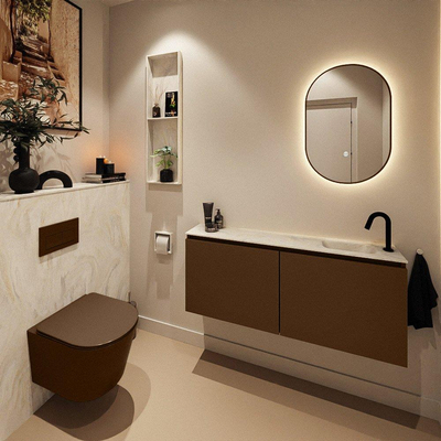 MONDIAZ TURE-DLUX 120cm toiletmeubel Rust. EDEN wastafel Ostra positie rechts. Met 1 kraangat.