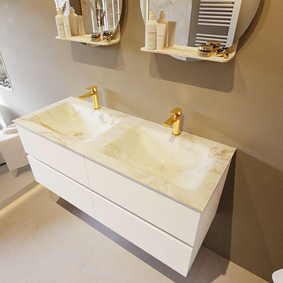 MONDIAZ VICA-DLUX Badkamermeubelset - 120cm - onderkast talc - 4 lades - inbouw wastafel cloud dubbel - 2 kraangaten - 60cm hoge versie - frape