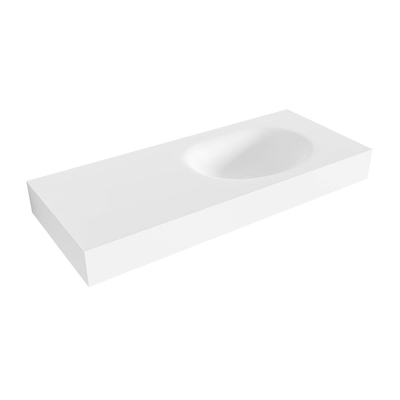 Mondiaz MOON Vrijhangende wastafel - 110cm - wasbak rechts - rand 12cm - Solid surface Talc