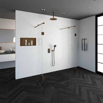 BRAUER Create Inloopdouche - vrijstaand 140x200cm - profielloos - 2 50cm - zijwand - en antikalk - 8mm veiligheidsglas - koper