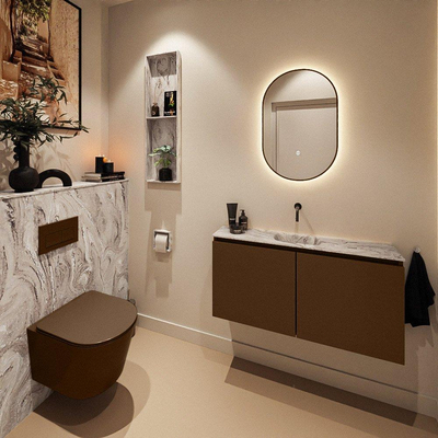 MONDIAZ TURE-DLUX 100cm toiletmeubel Rust. EDEN wastafel Glace positie midden. Zonder kraangat.