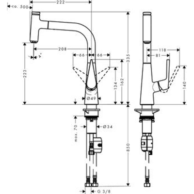 Hansgrohe Talis Select S keukenkraan 220 met uittrekbare handdouche en 150° draaibare uitloop chroom