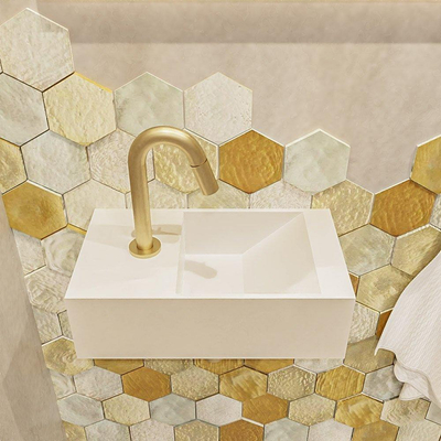 Mondiaz TYNE Fonteinset - 40x23x12cm - wasbak rechts - 1 kraangat - solid surface Talc mat