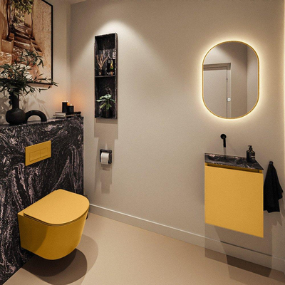 MONDIAZ TURE-DLUX 40cm toiletmeubel Ocher. EDEN wastafel Lava positie links. Zonder kraangat.