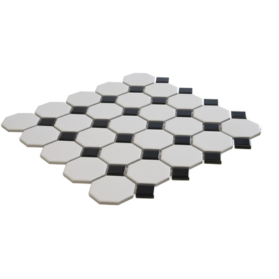 The Mosaic Factory Paris mozaïektegel - 29.5x29.5cm - wand en vloertegel - Achthoek - Porselein White and Black mat/glans
