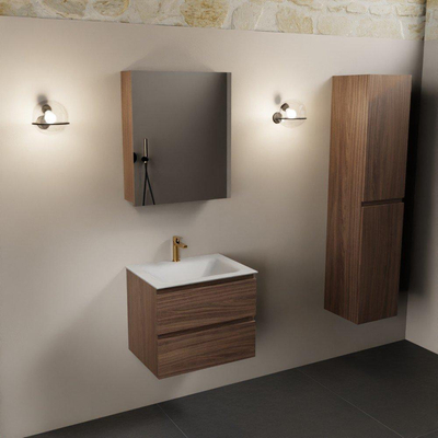 Mondiaz Aivy badmeubelset - 60x45x50cm - 1 kraangat - 1 wasbak talc Solid surface - Midden - 2 lades - Met spiegelkast - Melamine Mocha