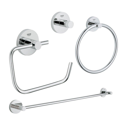 GROHE Essentials accessoireset 4-delig met handdoekring, handdoekhouder, handdoekhaak en toiletrolhouder zonder klep chroom