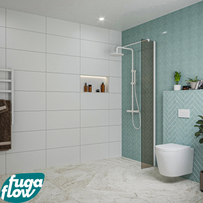 FugaFlow Eccelente Vetro inloopdouche badkamer - 30x200cm - rookglas - wandarm - mat wit