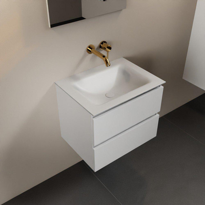 Mondiaz Aivy badmeubelset - 60x45x50cm - 0 kraangaten - 1 wasbak talc Solid surface - Midden - 2 lades - Met spiegel - MDF Talc