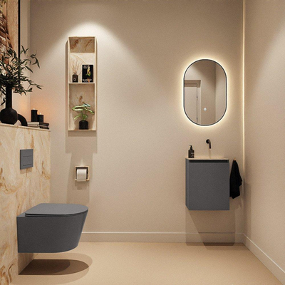 MONDIAZ TURE-DLUX 40cm toiletmeubel Dark Grey. EDEN wastafel Frappe positie rechts. Zonder kraangat.