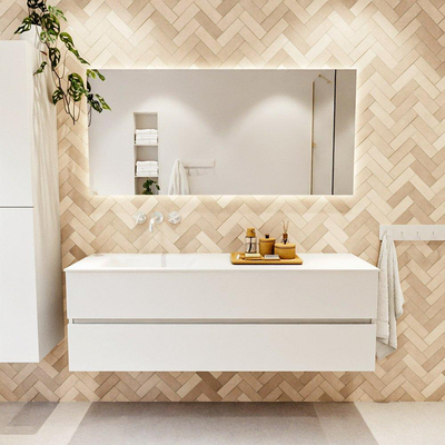 MONDIAZ VICA 150cm badmeubel onderkast Talc 2 lades. Wastafel CLOUD links zonder kraangat, kleur Talc.