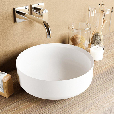 Mondiaz Coss Waskom - 36x36x13cm - rond - opbouw - Solid surface - Talc