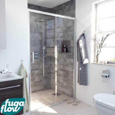 FugaFlow Efficiente Vetro Schuifdeur - 110x190cm - 6mm veiligheidsglas - alu profiel - anti kalk - chroom