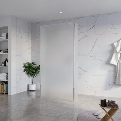 FugaFlow Eccelente Vetro Vrijstaande inloopdouche badkamer - 100x200cm - Glas mat - antikalk - 8mm veiligheidsglas - 2 zijwanden 30cm - met wandarmen en hoekprofielen - Chroom -