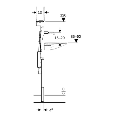 GeberitDuofixelement one wst, one w.kraan,r.hoog, inb.sifon, b120 cm