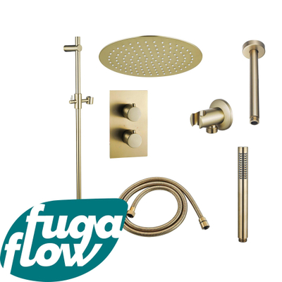 FugaFlow Eccelente Sobrado Badkamer Inbouw Regendoucheset - thermostatisch - plafondarm -glijstang - 25cm hoofddouche - staaf handdouche - geborsteld messing PVD