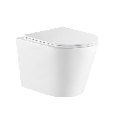 QeramiQ Dely Toiletset - 36.3x51.7cm - diepspoel - rimless - Geberit UP320 Burda inbouwreservoir - softclose toiletzitting - mat zwarte bedieningsplaat - ronde knoppen - wit mat