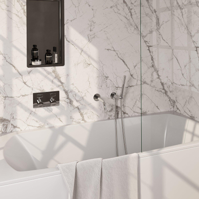 BRAUER Chrome Edition thermostatische inbouw badkraan - drukknoppen SET 03 - uitloop - staaf handdouche - doucheslang - wandaansluitbocht - chroom