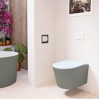 MONDIAZ LAVIE wandclosetpack - 36x53cm - diepspoel - rimless - Smoke (grijs) - softclose - quick-release - toiletzitting - clay (blauw)